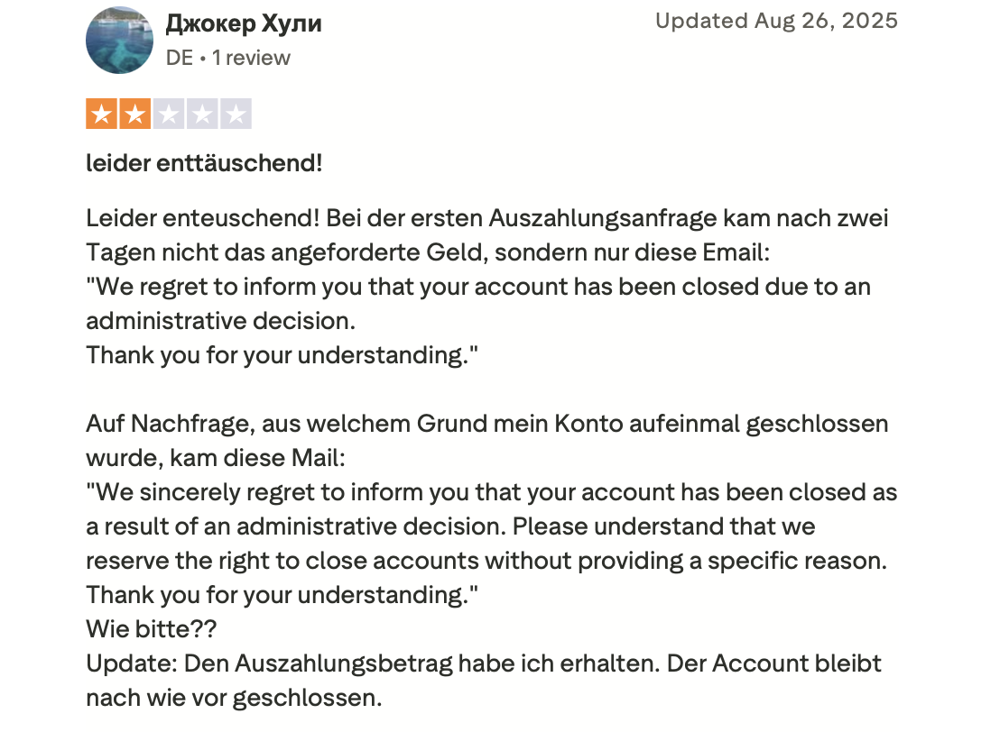 WINAURA Trustpilot Erfahrungsbericht 26. August 2025